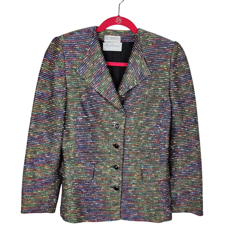 Roberto Made in Italy Satoria Rainbow Tweed Blazer Womens Small Office Casual